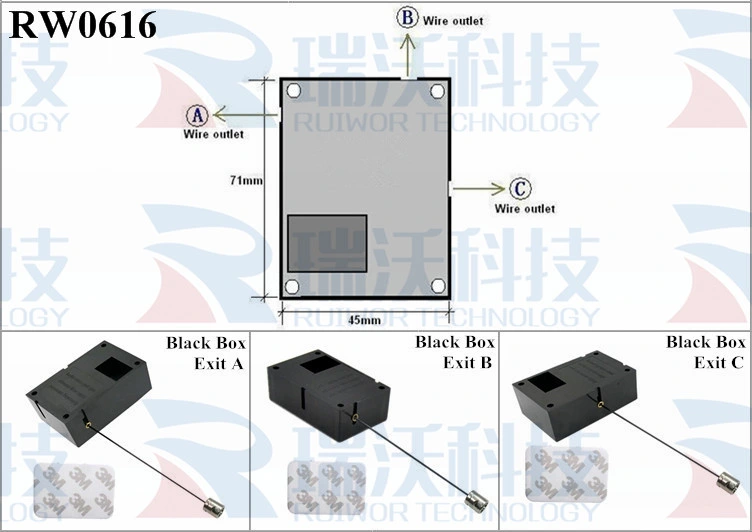 Anti-Theft Cuboid Ratcheting Retractable Cable with Side Hole Tether Cord End