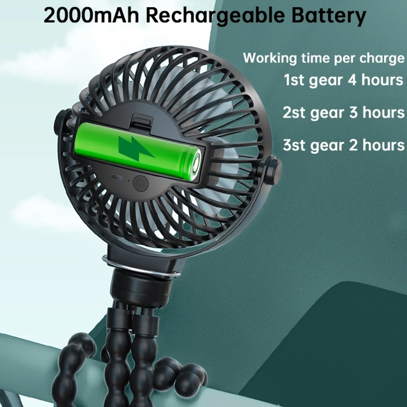 High Quality Cheap Price Brushless Motor USB Rechargeable Portable Flexible Tripod Clip Fan Baby Stroller Fan