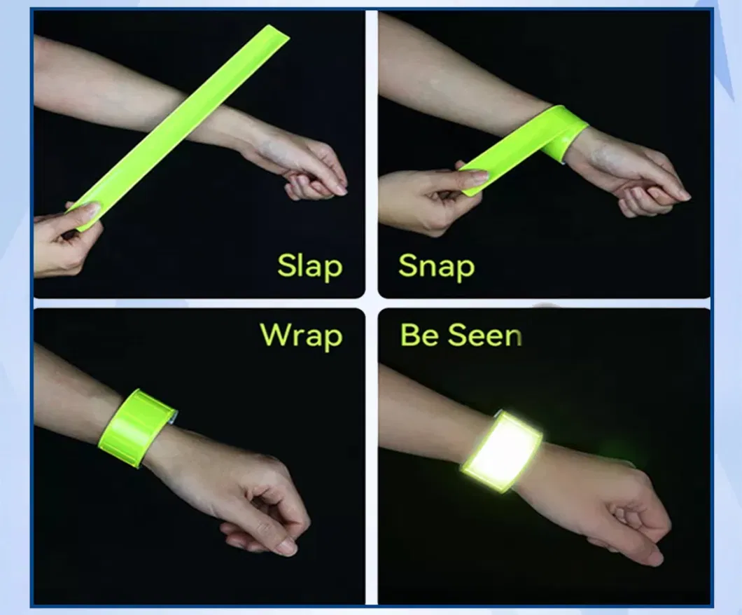 Promotion Gift PVC Reflective Roadway Safety Custom Slap Bracelets Reflector Snap Wraps