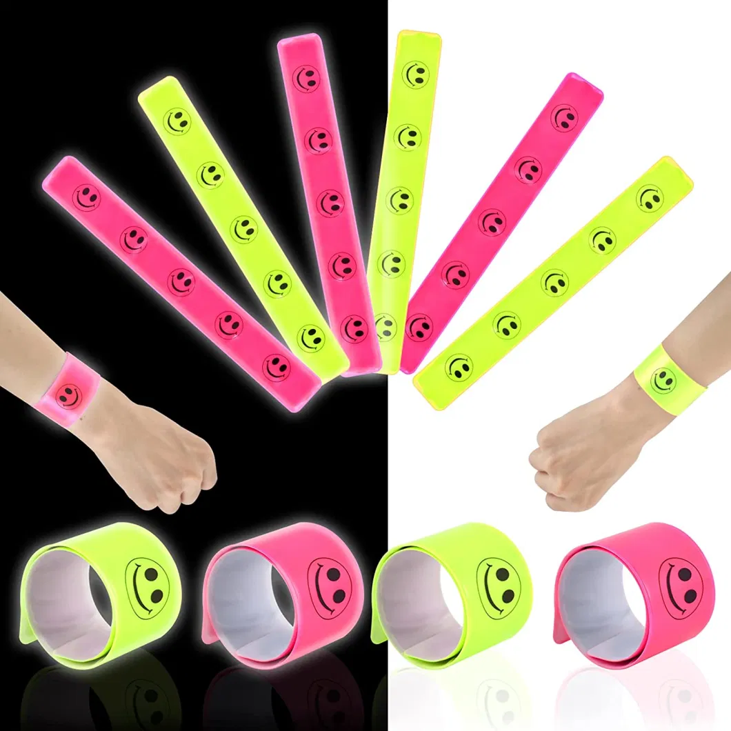 High Visibility PVC Reflective Slap Bracelets for Kids, Customized Printed Fashion Gift Reflector Bands