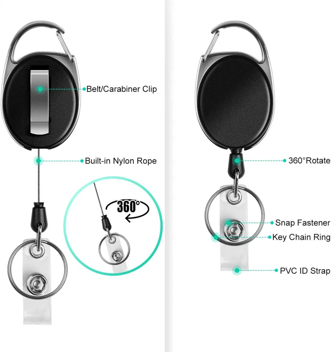 One Retractable Reel Recoil ID Badge Lanyard, Name Tag Key Card Holder Belt Clip