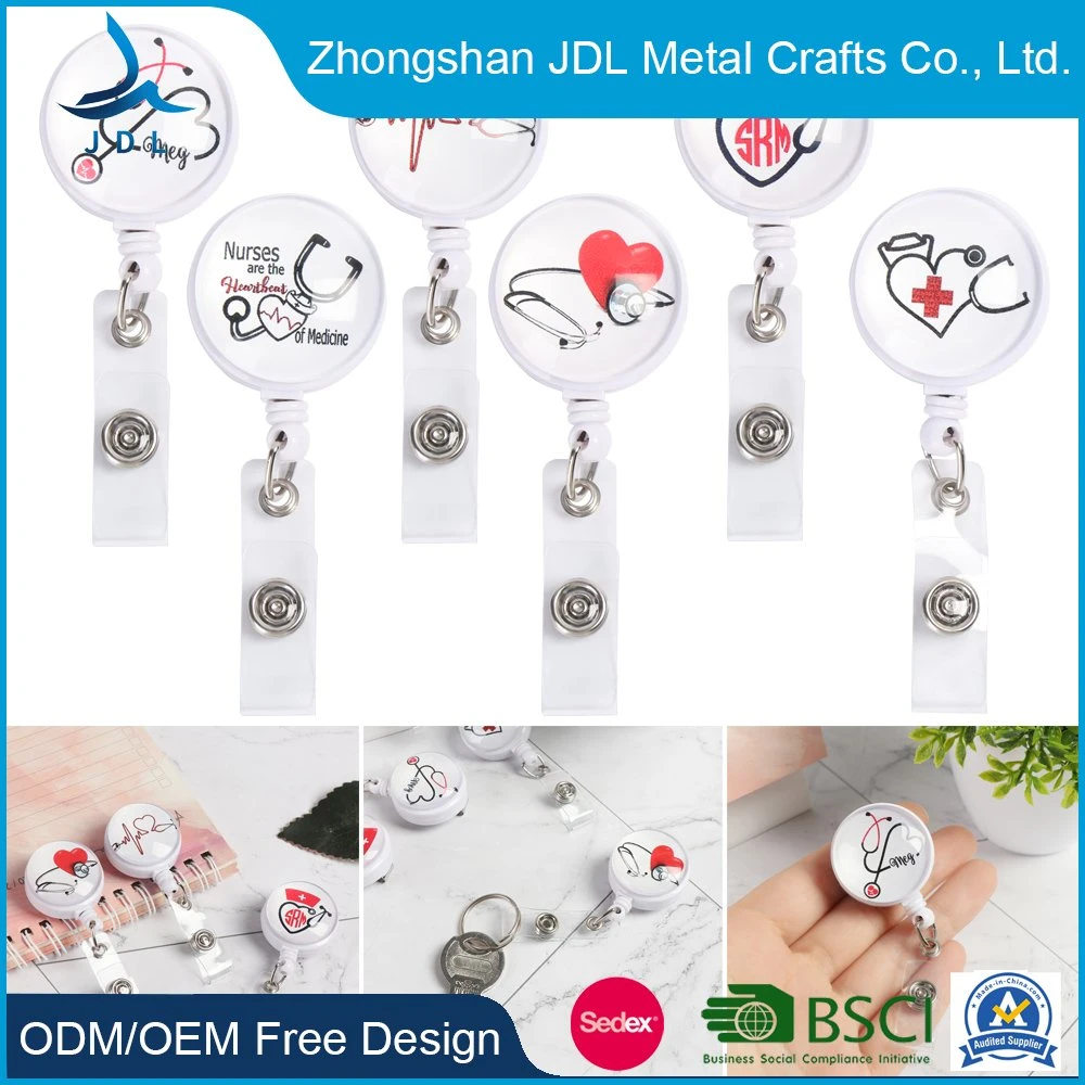 High Quality Plastic Badge Reel Printer Decorative Epoxy Logo Retractable String Swivel Badge Reel with Alligator Clip Hello Kitty