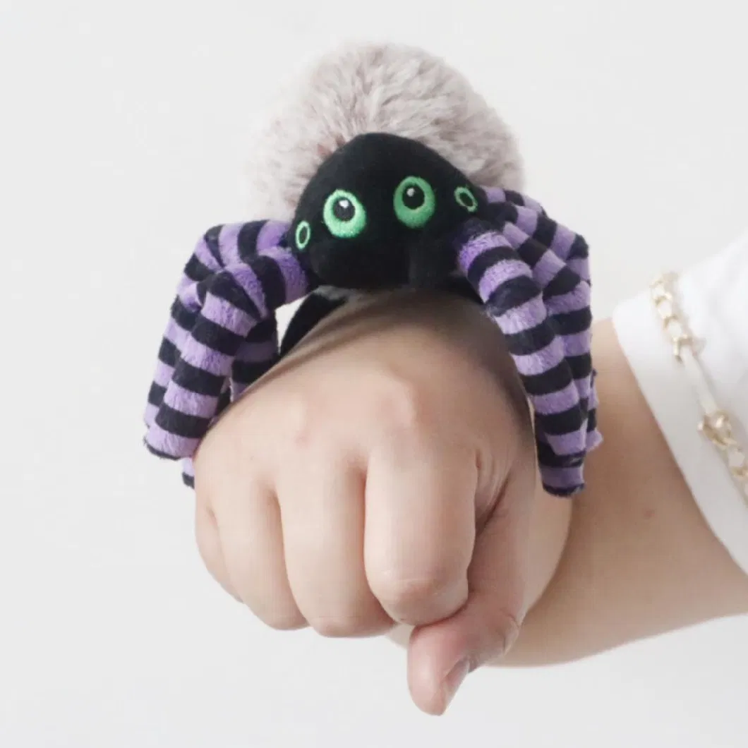 Custom Kids Plush Toy Slap Bands 10.5 (L) X 29cm (W) Soft Stuffed Purple Spider Embroidery Compound Eyes Wrist Band Halloween Animal Spider Bracelet Snapbands