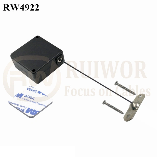 Square Ratcheting Retractable Tether with Metal Plate Connector Installed by Screw