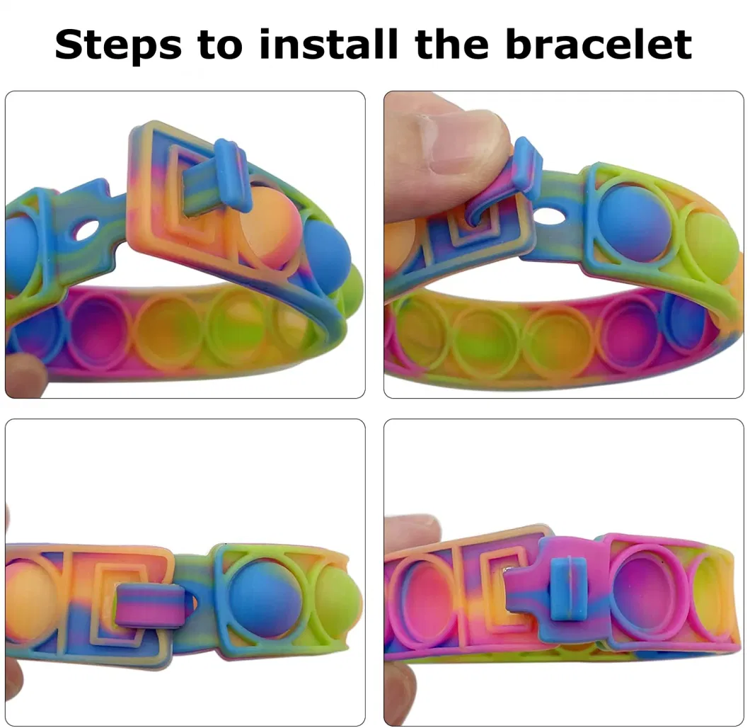 Fidget Toy Bracelet Wearable Push Bubble Stress Relief Finger Press Silicone Wristband