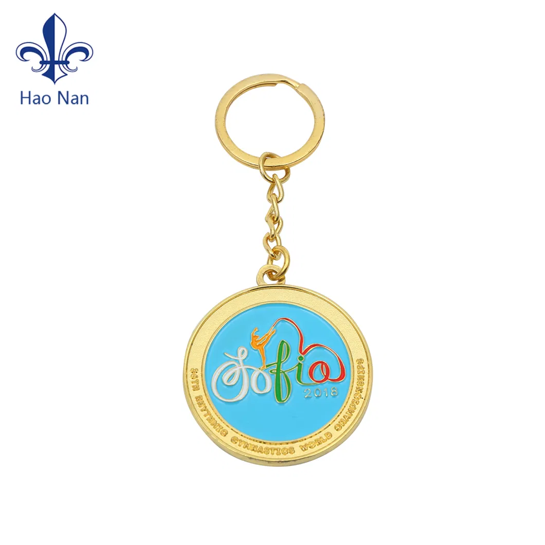 Customized Promotion 3D Soft Hard Enamel Gold Plated Zinc Alloy Metal Keychain