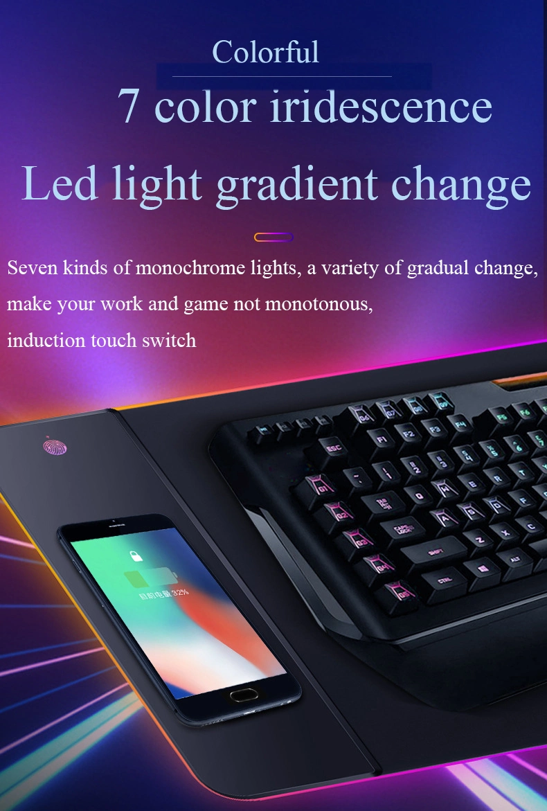 Customized Fast 15W Wireless Charging Keyboard Mat RGB LED Light Gaming Mouse Pad with Wireless Charger Desk Mat