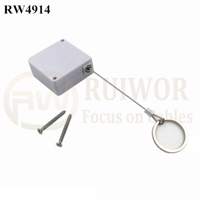 Square Retractable Security Tether Plus Ratchet Function with Demountable Key Ring