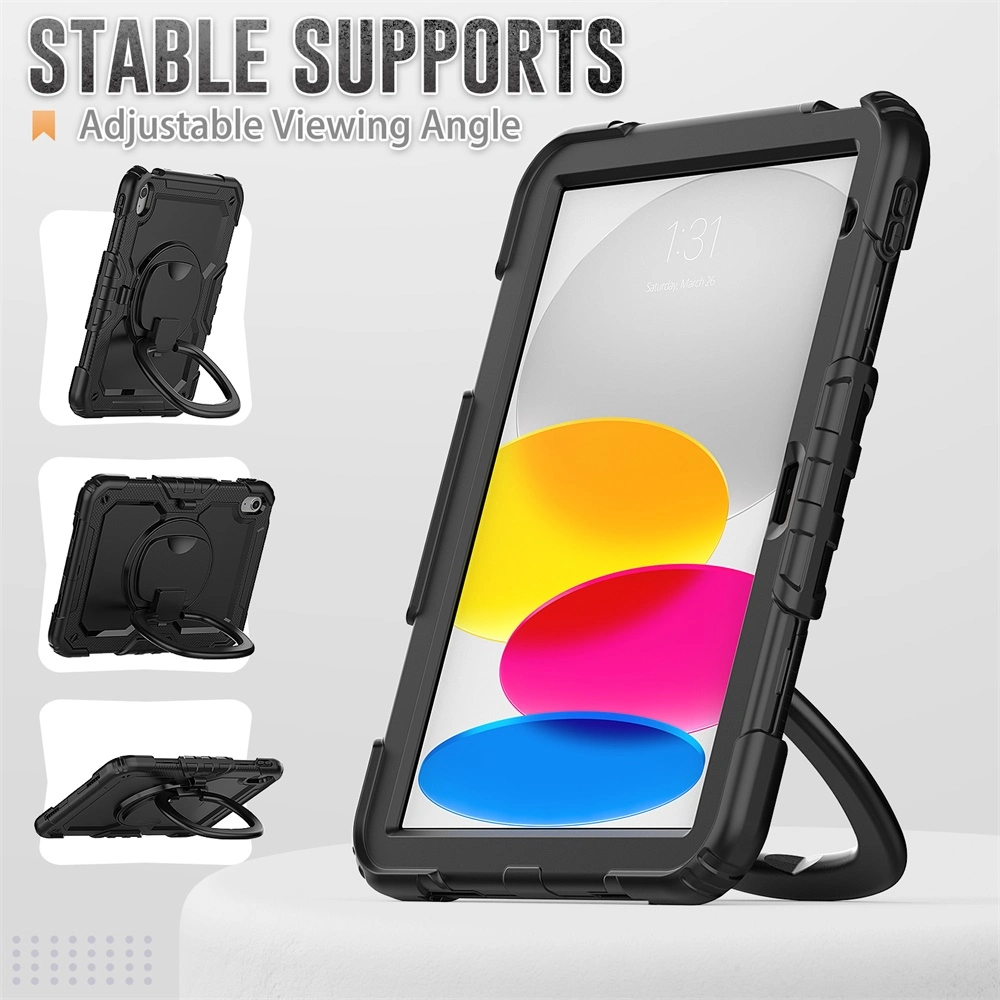 Heavy Duty Rugged Silicone Case for iPad 10th Generation10.9&prime;&prime; in 2022 with Portable Straps-All Black