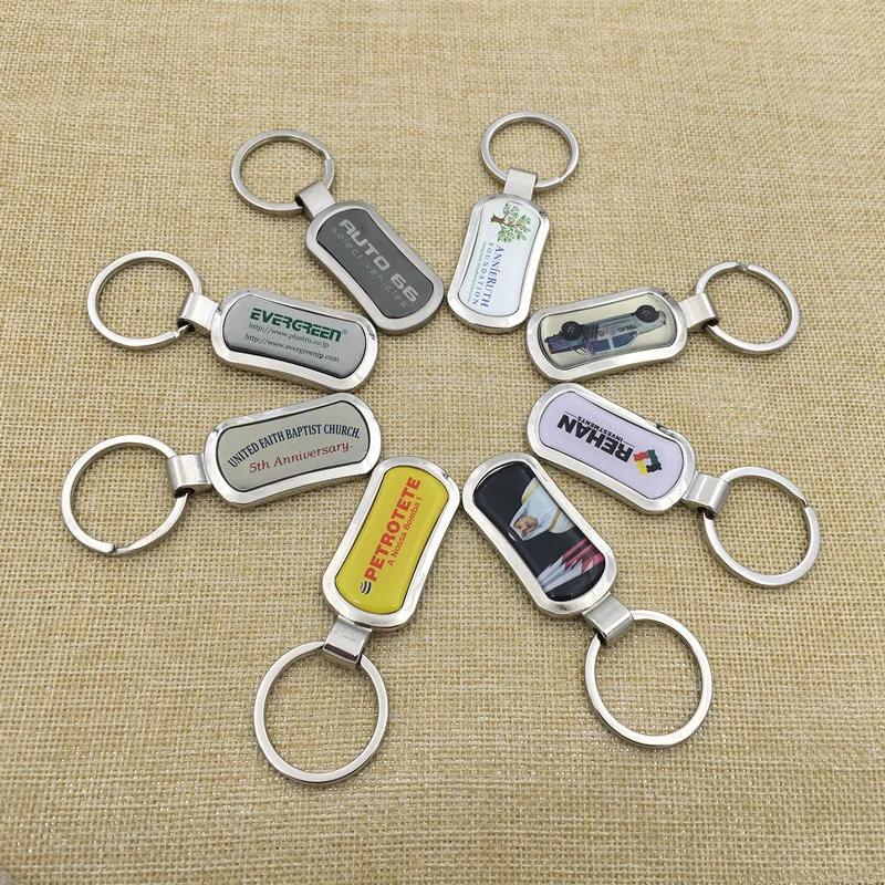 Custom Cheapest Keychain Promotional Metal Key Tag Nickel Plated Key Ring Blank Zinc Alloy Key Chain with Brand Epoxy Logo