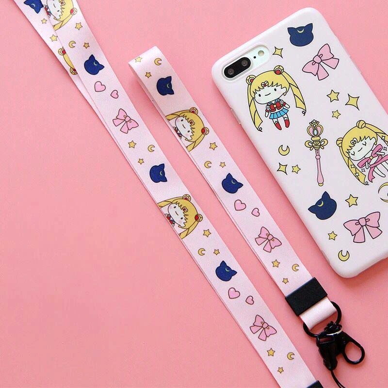 Custom Cute Cartoon Mobile Phone Work Card Badge Wrist Key Pendant Heat Transfer Lanyard