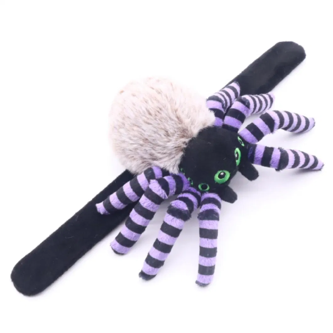 Custom Kids Plush Toy Slap Bands 10.5 (L) X 29cm (W) Soft Stuffed Purple Spider Embroidery Compound Eyes Wrist Band Halloween Animal Spider Bracelet Snapbands