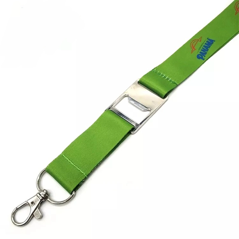 Promotion Custom Grass Green Printed Breakaway Lanyards Safety Beer Bottle Opener Keychain Lanyard with Metal Snap Hook