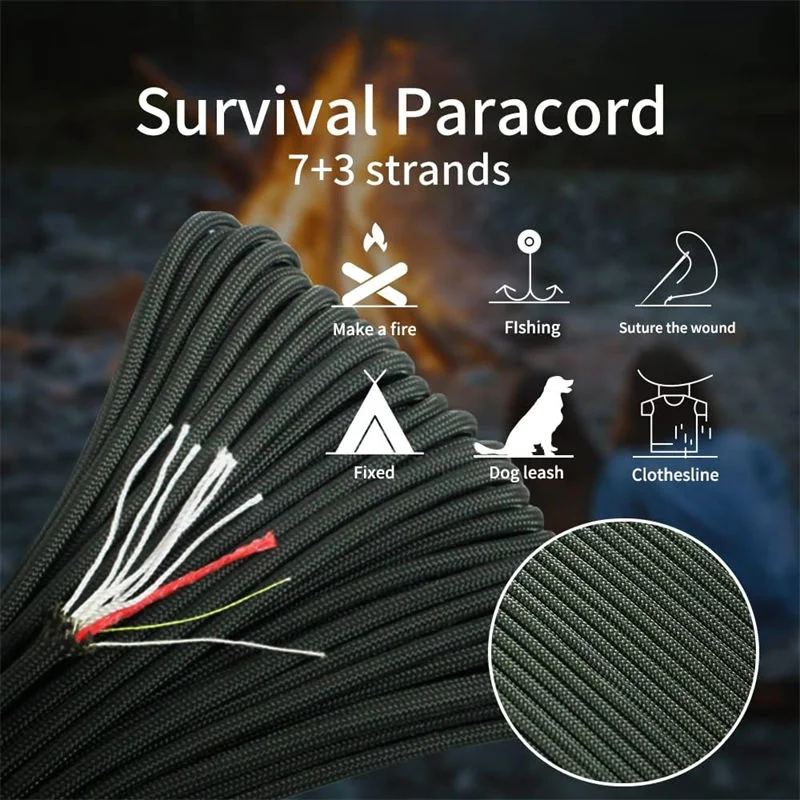 Premium Polyester Paracord Fire Emergency Multi Functional Reliable Survival Paracord Parachute Fire Cord 7 Strands Outdoor Red Tinder Cord