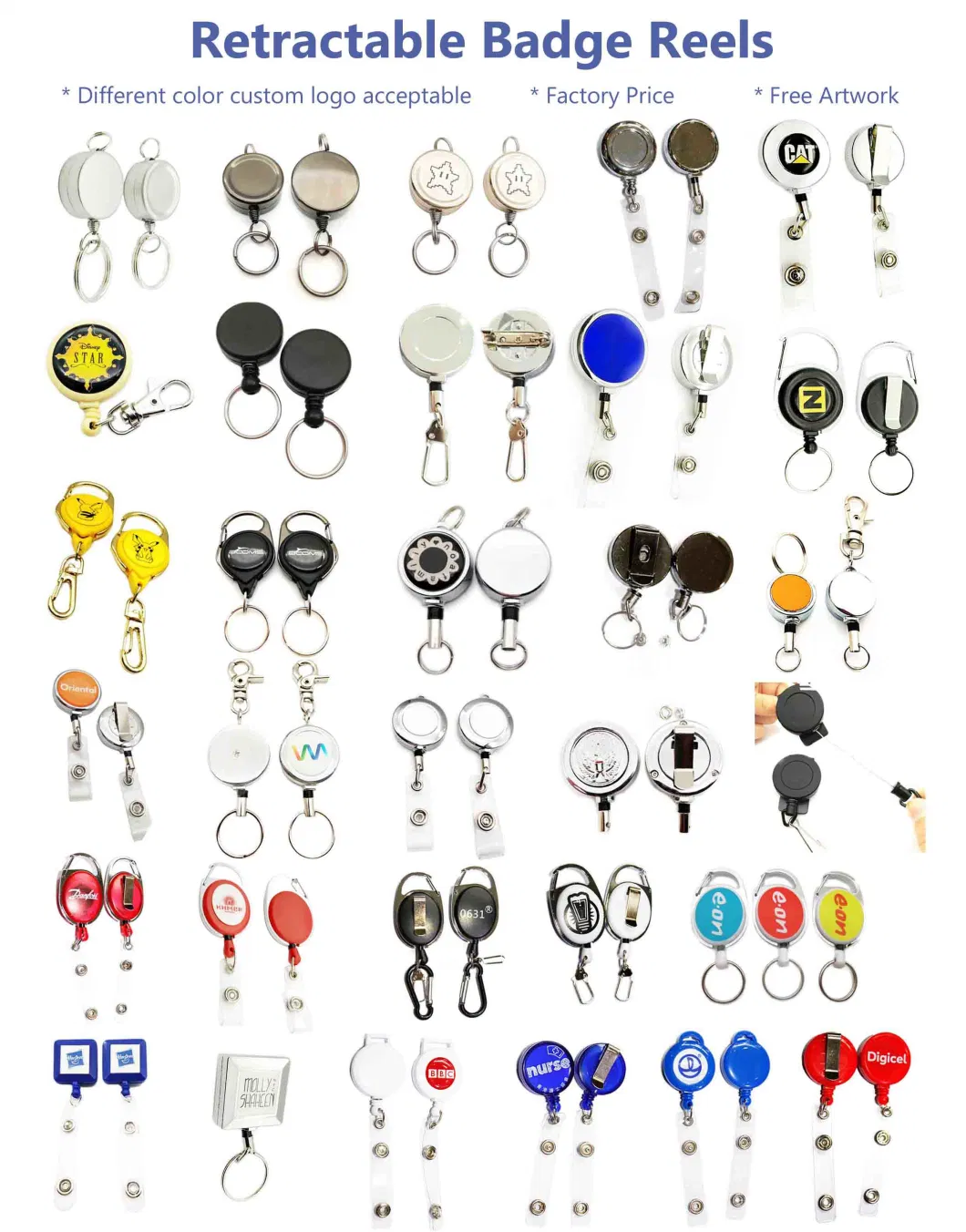 New Design Custom Black Retractable Pull Badge Reel Alloy ABS Plastic ID Lanyard Name Tag Card Badge Holder Reels