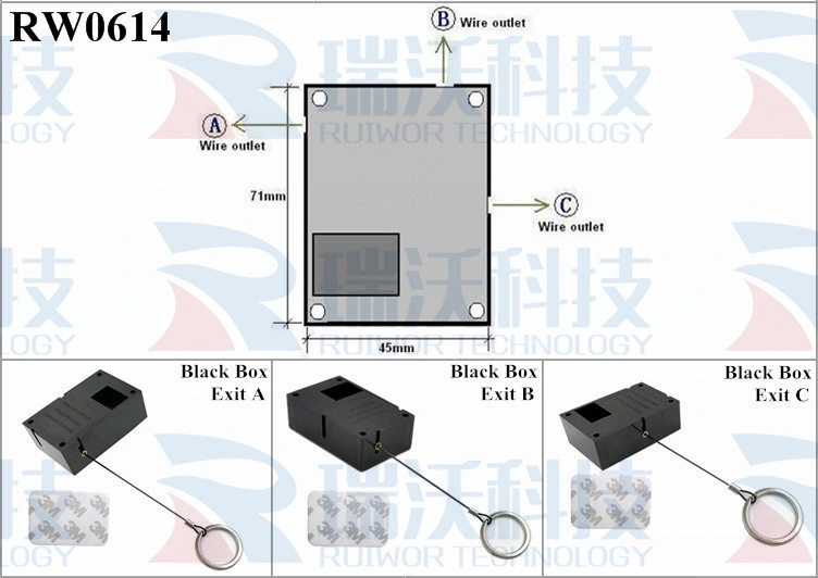 Cuboid Ratcheting Retractable Cable Security Pull Box with Removable Key Ring