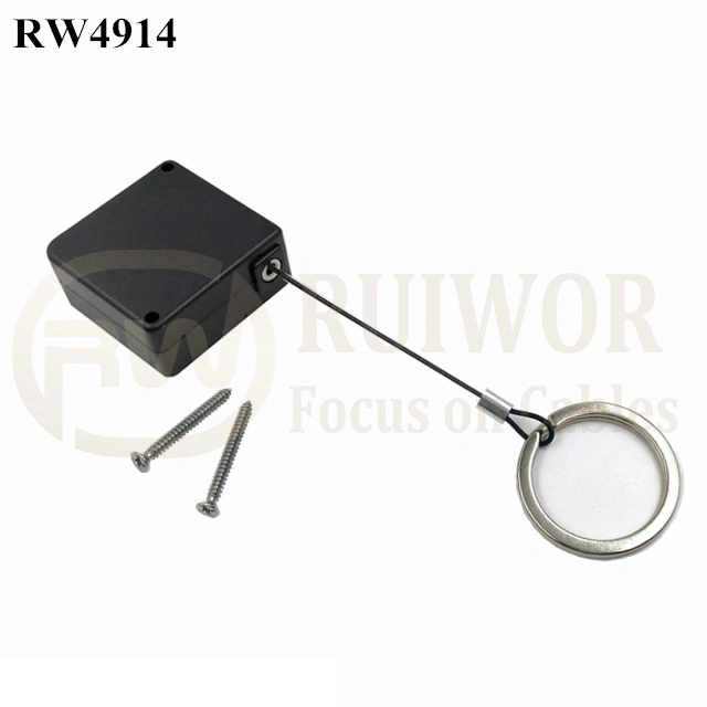 Square Retractable Security Tether Plus Ratchet Function with Demountable Key Ring