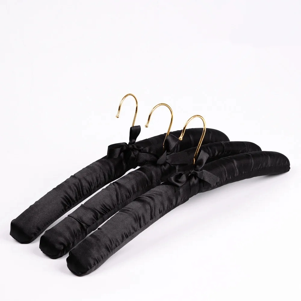 Soft Satin Padded Clothes Hanger Wtih Golden Hook