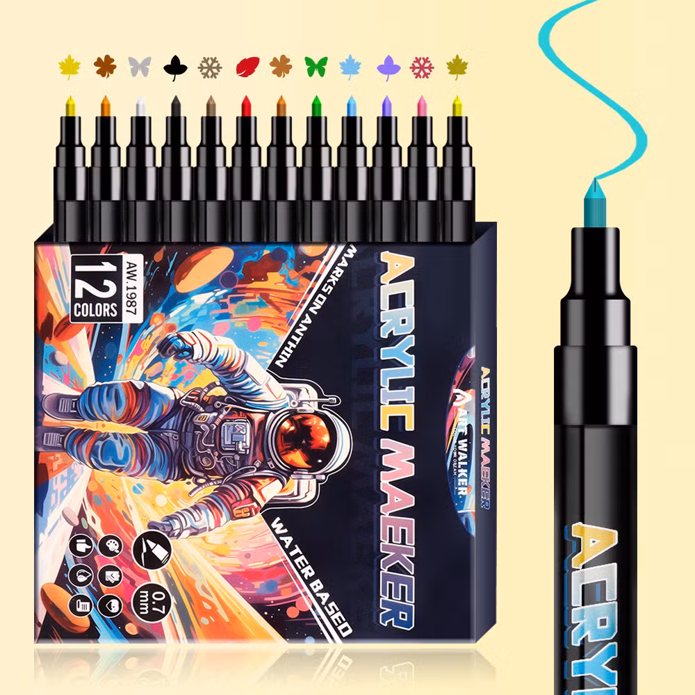 12/24/36-Color Acrylic Marker Set for Kids: a Colorful and Non-Bleeding Art Tool for Safe and Creative Drawing