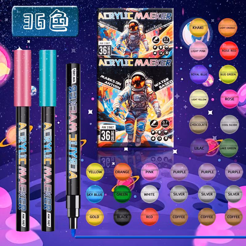 12/24/36-Color Acrylic Marker Set for Kids: a Colorful and Non-Bleeding Art Tool for Safe and Creative Drawing