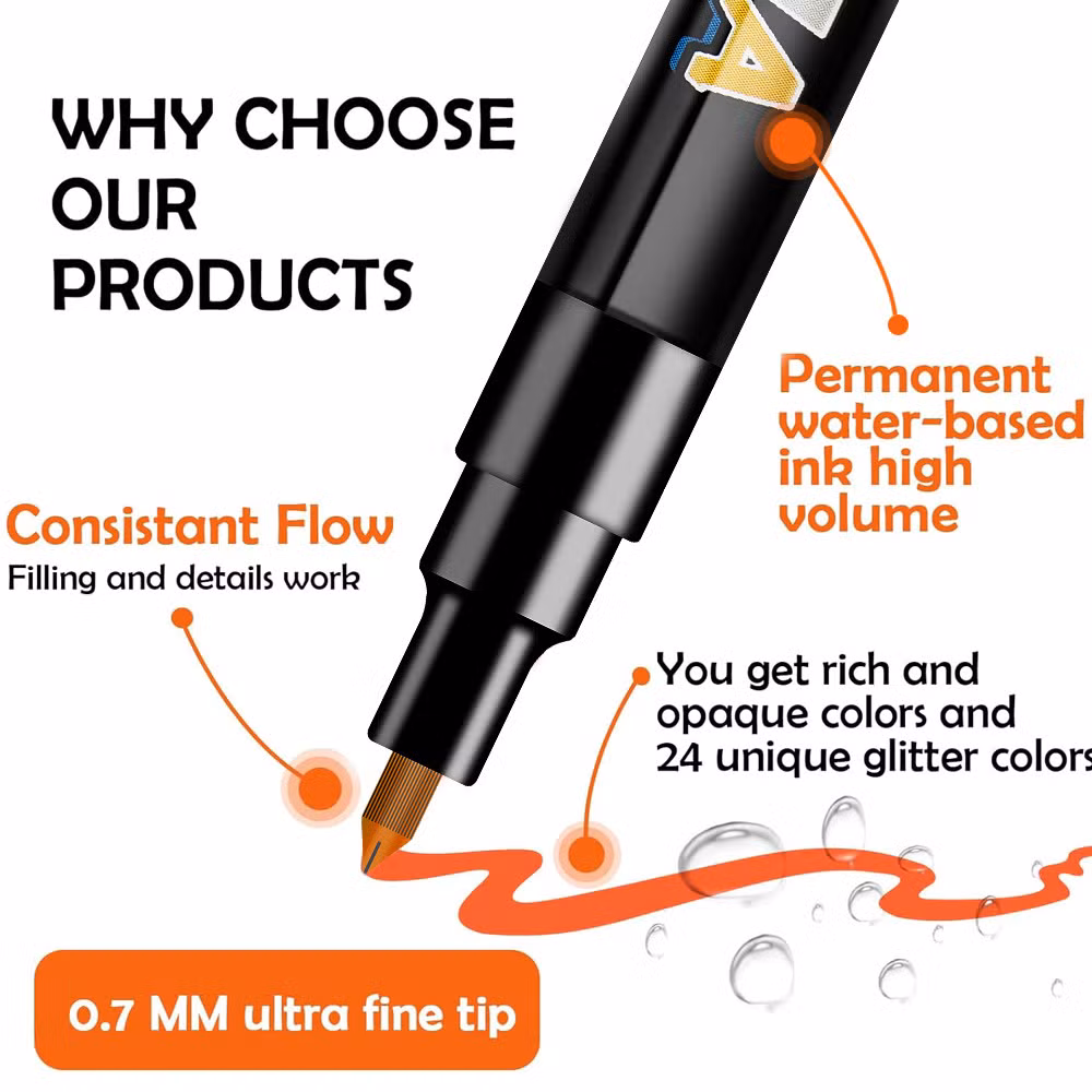 12/24/36-Color Acrylic Marker Set for Kids: a Colorful and Non-Bleeding Art Tool for Safe and Creative Drawing