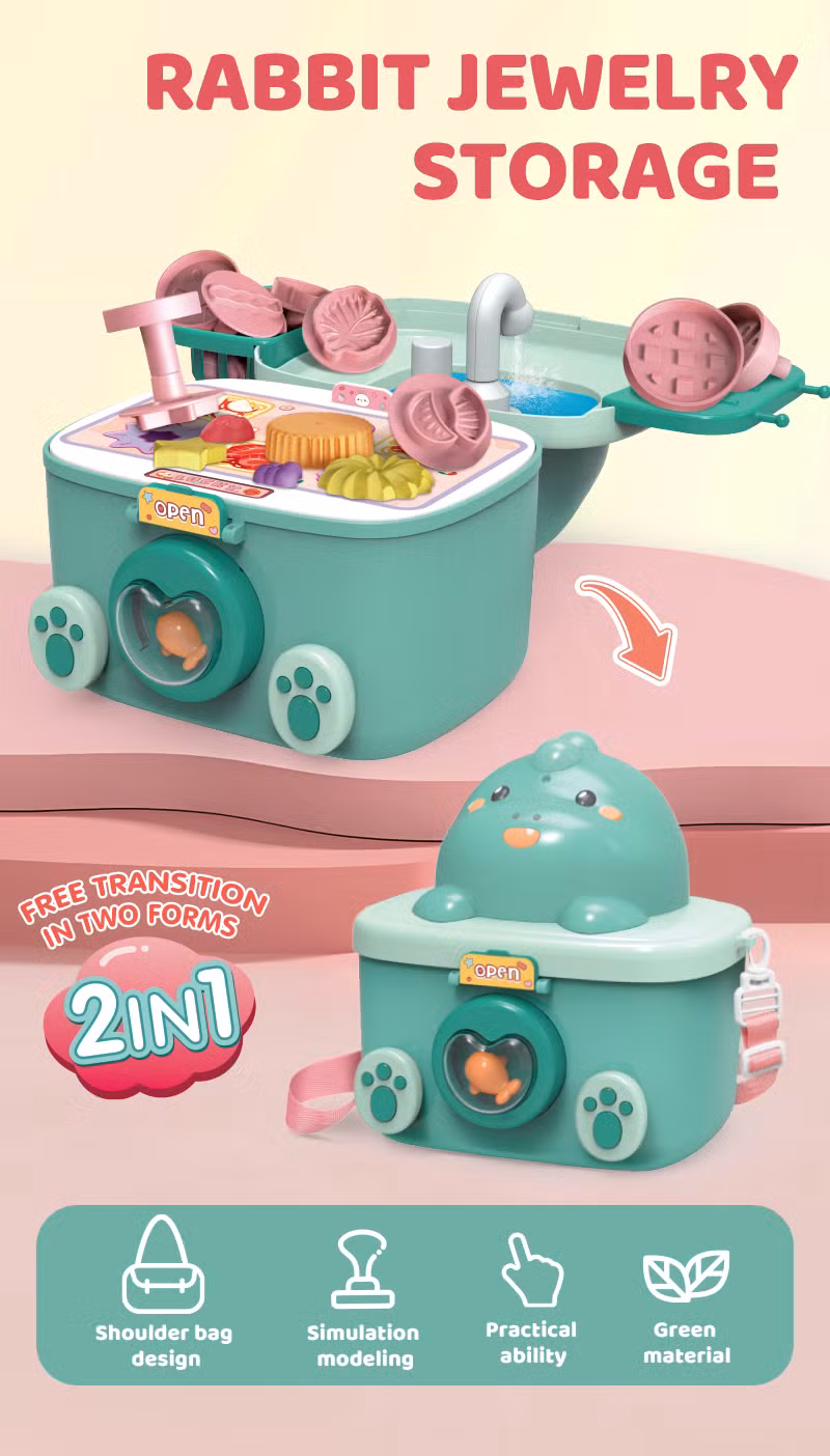 2 in 1 Colorful Clay DIY Children&prime;s Storage Play House Dough Toy Suitcase Mini Kitchen Toys for Girls Kid Toys Kitchen Play Colored Clay Set