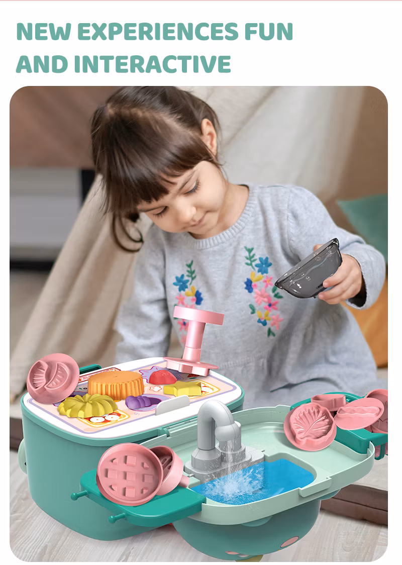 2 in 1 Colorful Clay DIY Children&prime;s Storage Play House Dough Toy Suitcase Mini Kitchen Toys for Girls Kid Toys Kitchen Play Colored Clay Set