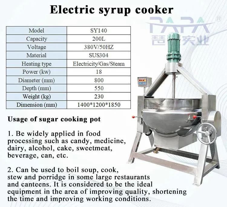 Candy Boiling Tank Cane Sugar Making Machine Syrup Stir Fry Cooker