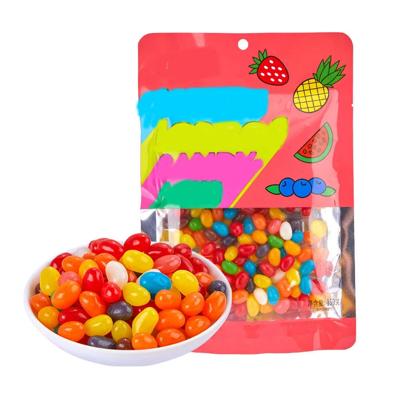 Hot Selling Manufacturer Soft Mixed Fruit Flavor Candy Bag Package Rainbow Jellies Sweets Candies Gummy Sour Halal Jelly Beans