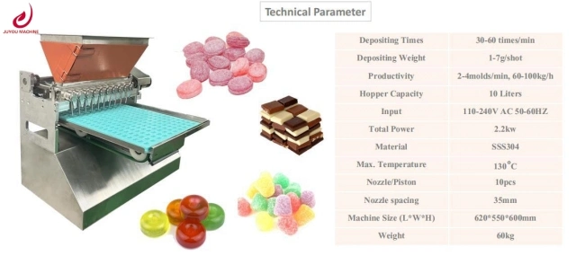 Automatic Gummy Filling Depositor Maker Ball Bear Soft Sugar Mint Jelly Lollipop Small Hard Gummy Bear Candy Making Machine