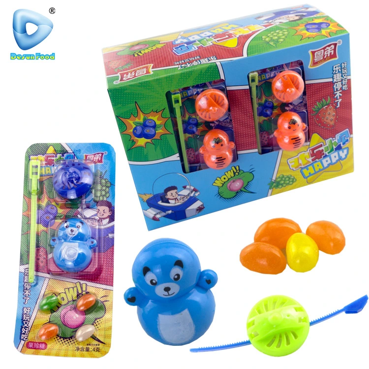 Hot Sale Cute Animal and Spinner Pulling Toy with Fruity Jelly Bean Candy