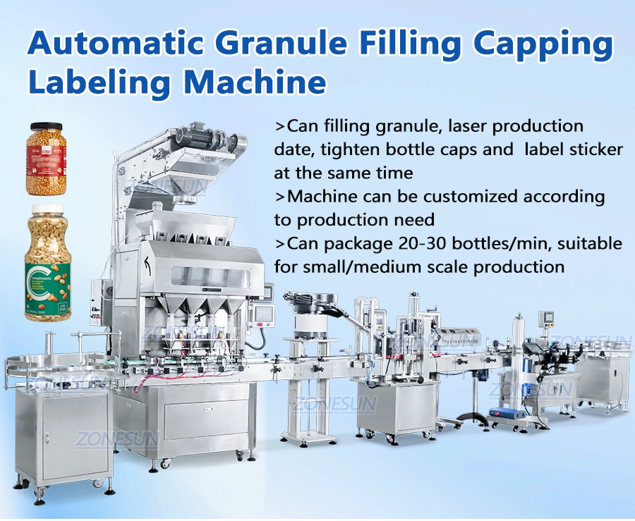 Zonesun Automatic Peanut Candy Gummy Granule Bottle Packing Machine Line