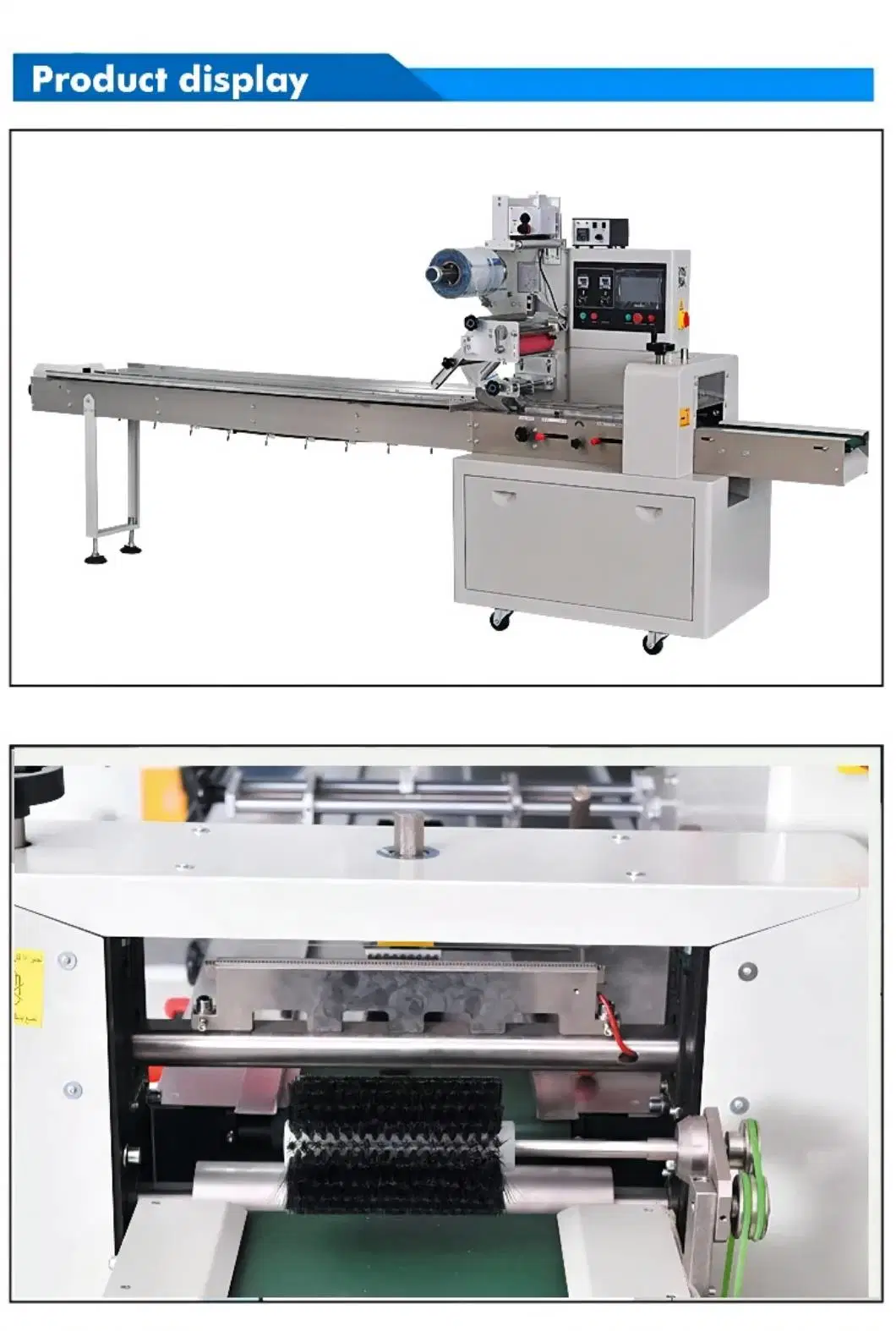 Automatic Intelligence Servo System Feeding Pillow Flow Food Packaging Packing Wrapping Machine for Chocolate Bar and Soft Hard Candy