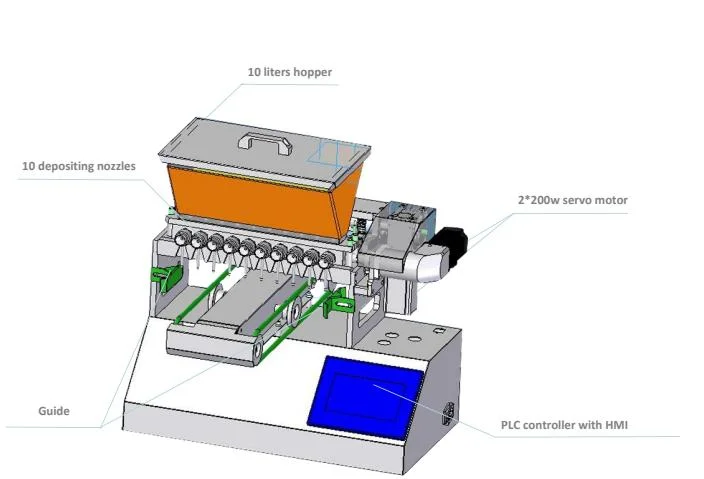 Commercial Chocolate 10 Nozzles Table Top Depositor Depositing Machine for Hard Candy, Gummy Multi Vitamin Gummy Bear Candy Depositor