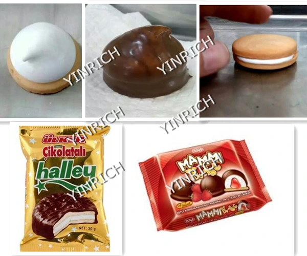 Chocolate Pie Making Machine Macarons Machinery Sandwiching Machine Chocolate-Coated Marshmallow Depositing on Biscuit (JXJ1000) with Ce ISO9001