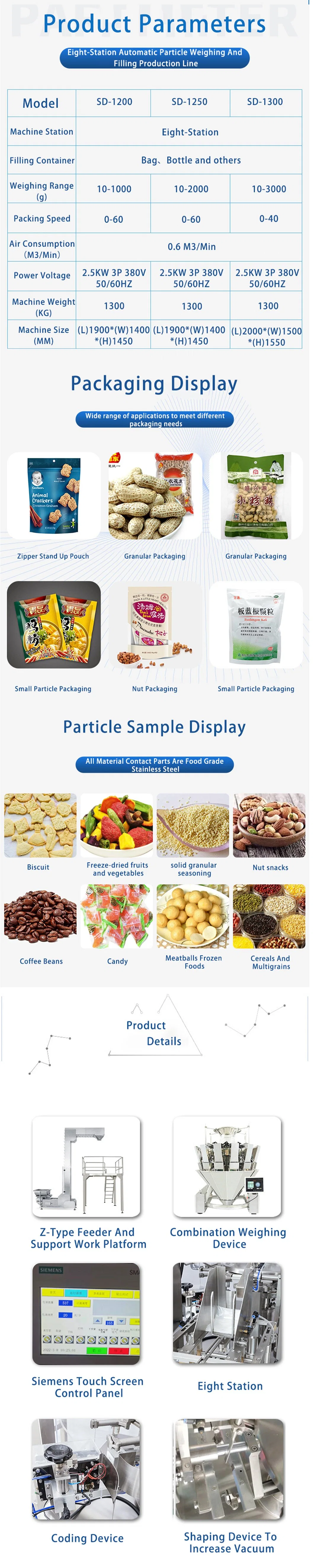 CE Approved Chocolate Beans Potato Chips Weighing Filling Multifunction Pouch Filling Machine