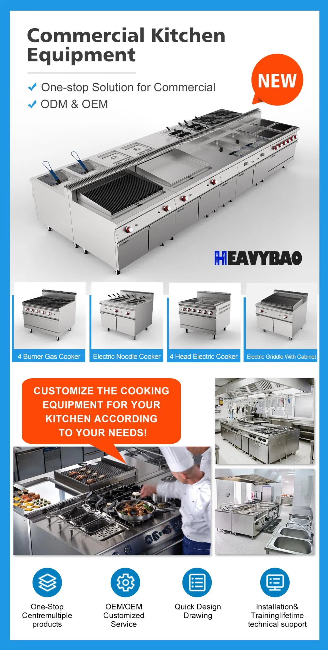 Heavybao China Manufacturer Commercial Stainless Steel Hotel Restaurant Kitchen Equipment