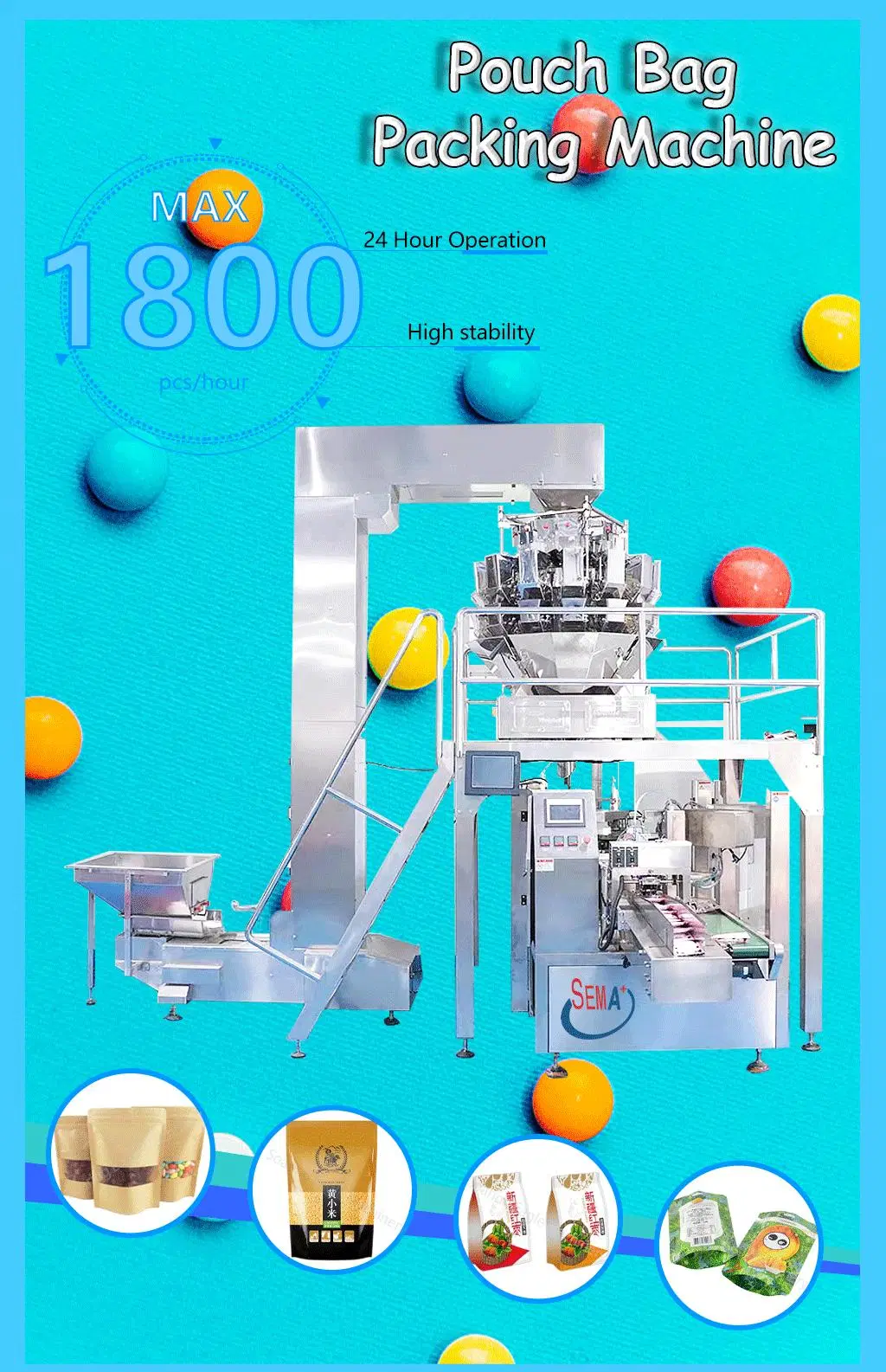 Automatic Bubble Gum Sweets Gummy Bear Candy Potato Chips Pouch Premade Bag Packing Machine