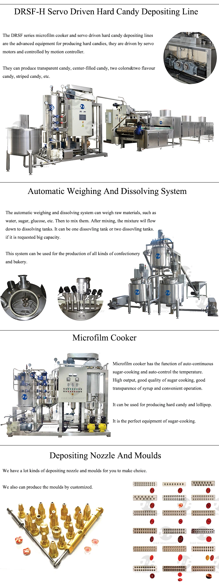 Automatic PLC Controlled Hard Candy Production Line Depositing Making Machine