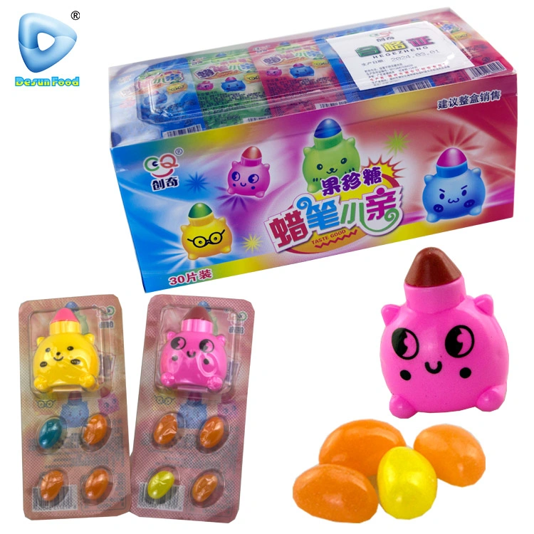 Hot Selling Wholesale Plastic Cartoon Crayon Toy with Jelly Bean Candy