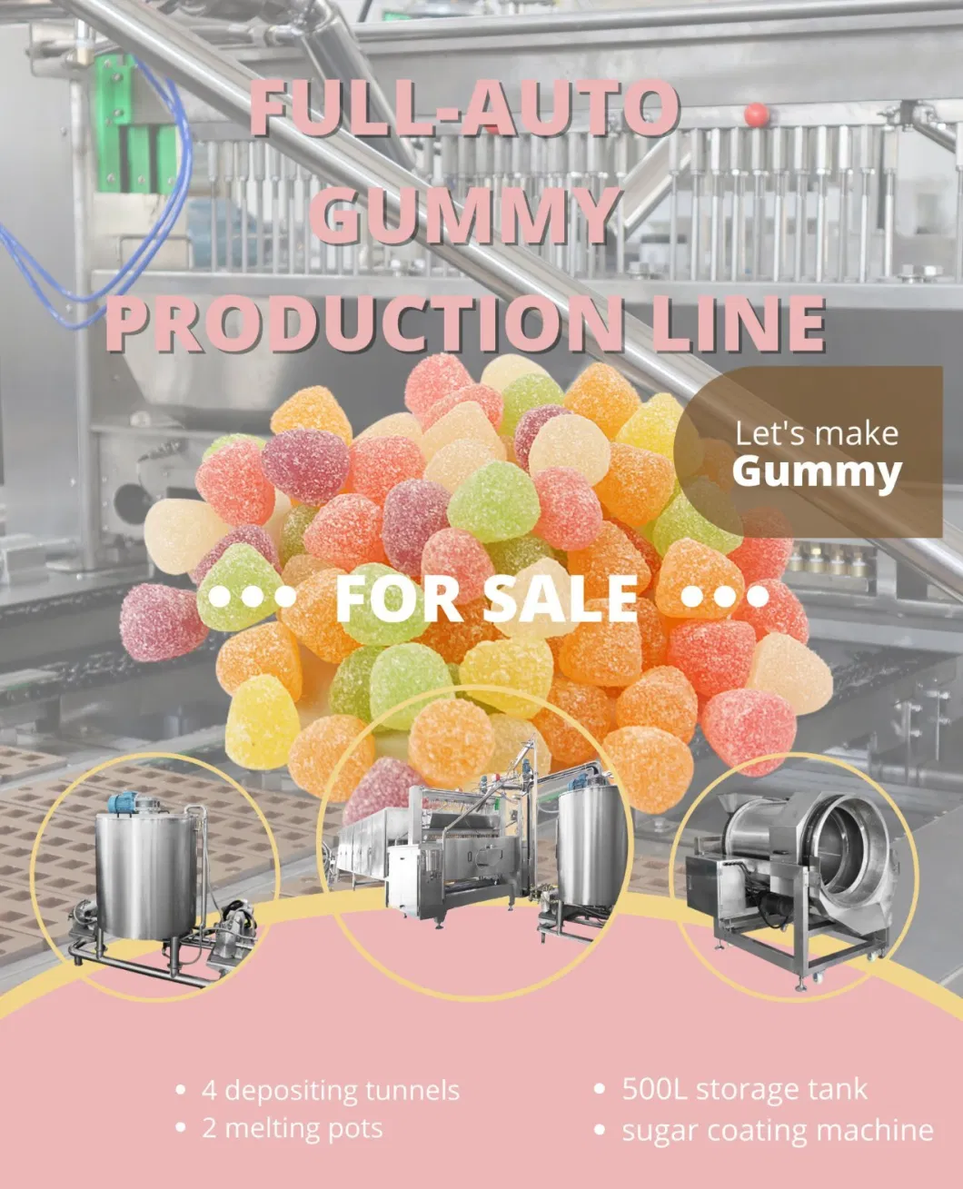 Automatic High Quality Soft Jelly Candy Production Line Filled Vitamin Pectin Gummy Bear Depositing Filling Machines