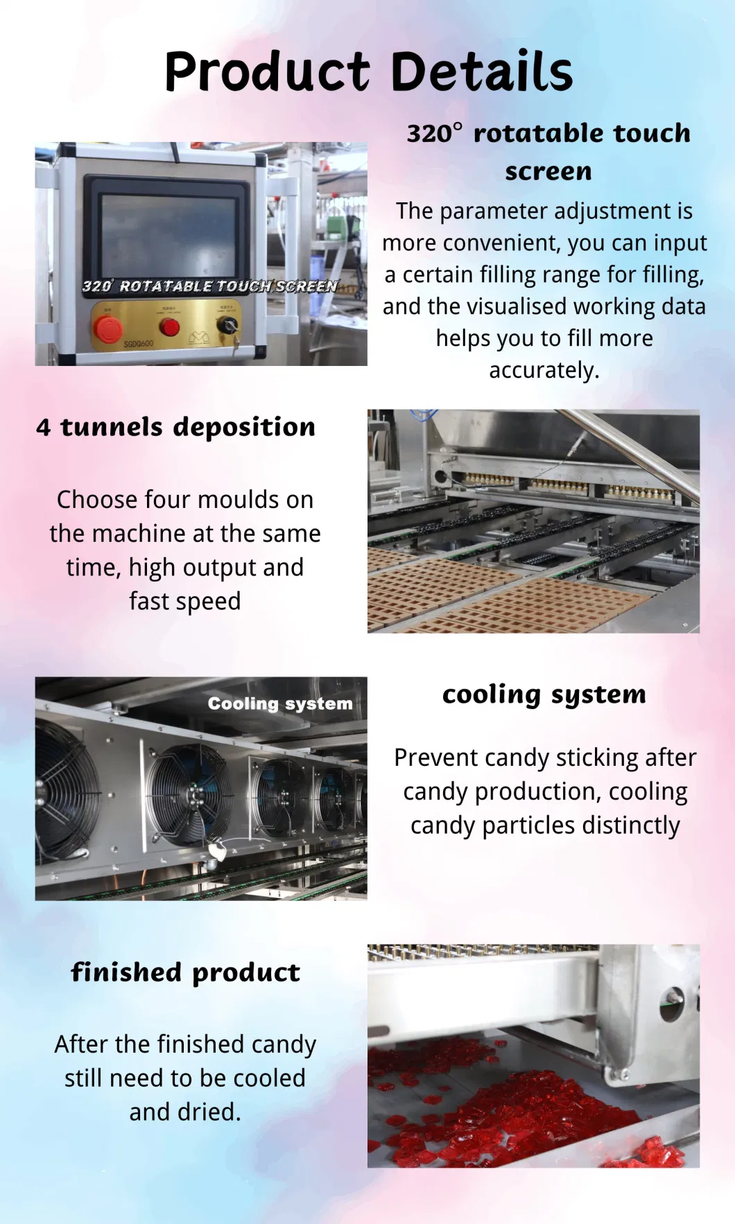 Automatic 50kg 150kg 300kg 450kg Energy Saving Gelatin Pectin Production Line Candy Depositor Machine Candy Gummy Bear Maker Machine