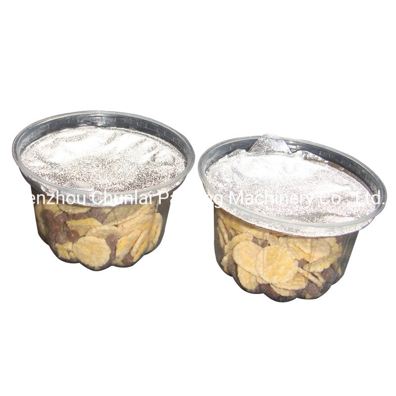 Fully Automatic Edible Popcorn Cup Aluminum Foil Sealing Machine Snacks Jar French Fries Candy Packaging Production Line