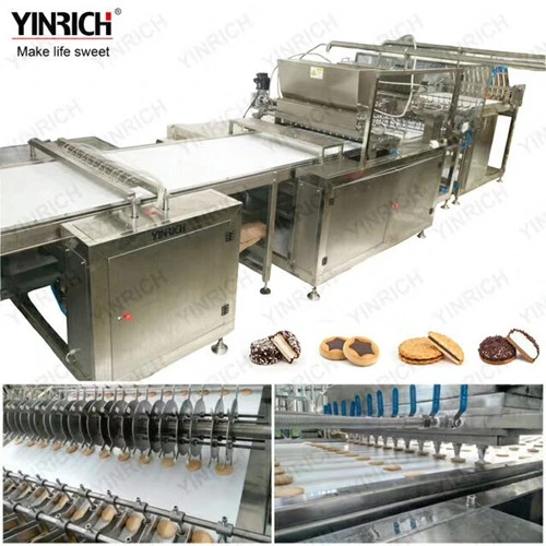 Chocolate Pie Making Machine Macarons Machinery Sandwiching Machine Chocolate-Coated Marshmallow Depositing on Biscuit (JXJ1000) with Ce ISO9001