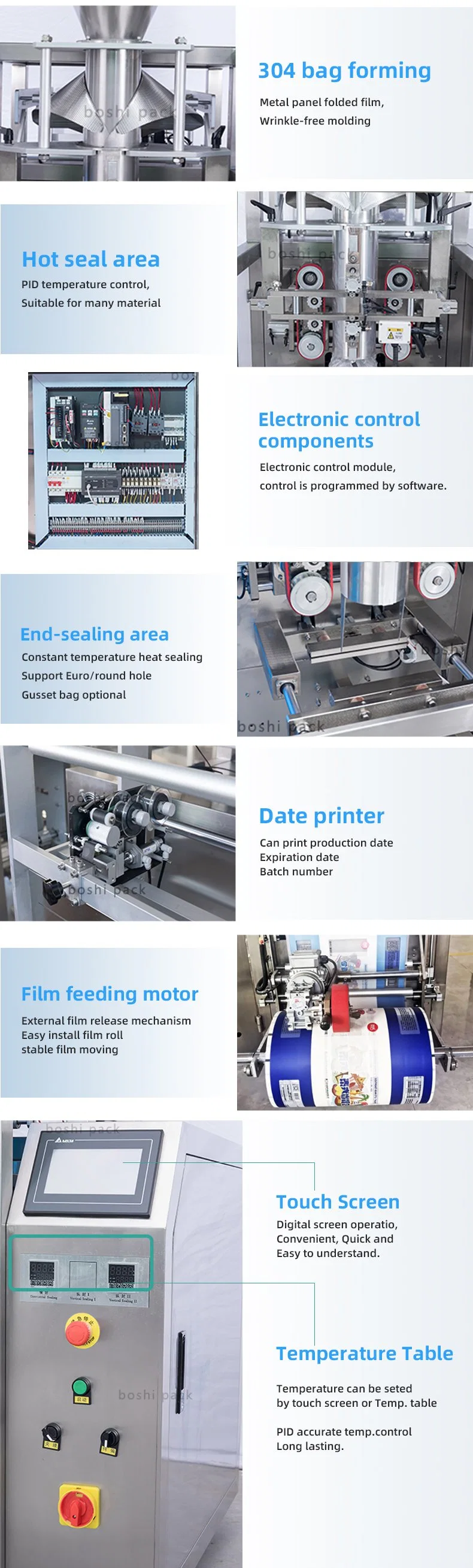 Automatic Vffs Cheese Pasta Noodles Packaging Machine Dog Cat Pet Food Puffs Snack Gummy Candy French Fries Cheetos Groundnut Potato Chips Packing Machine