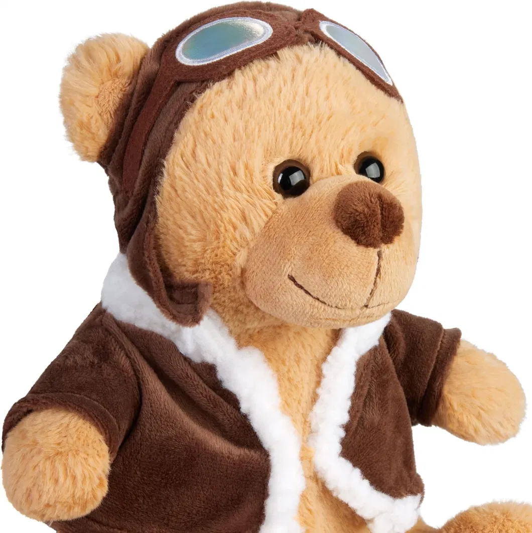 Pilot Teddy Bear with Vintage Aviator Glasses Brown Toy with Uniform