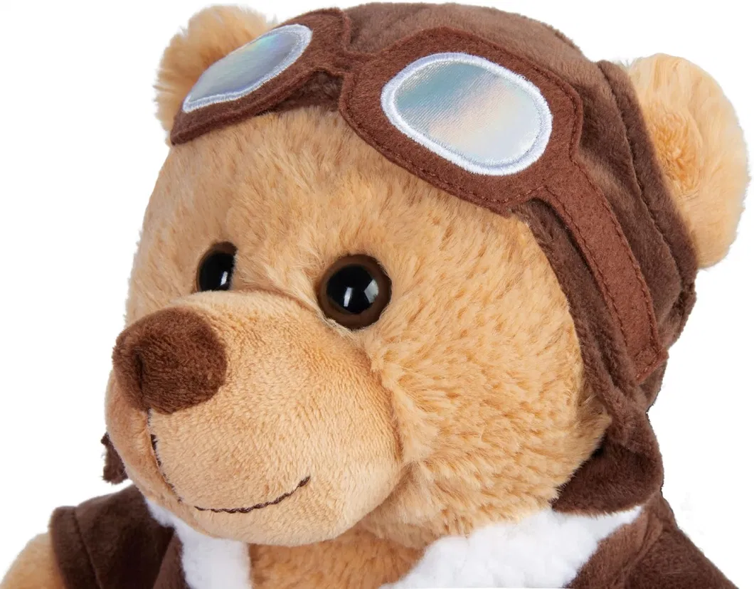 Pilot Teddy Bear with Vintage Aviator Glasses Brown Toy with Uniform