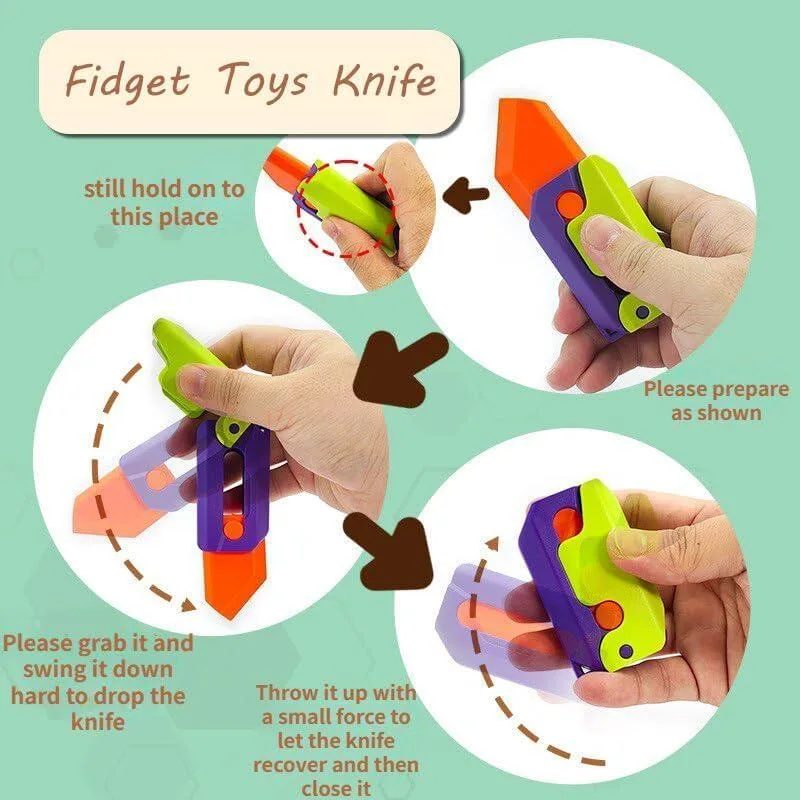 New 3D Printing Gravity Knife Toy Cub Jumping Small Radish Knife Fidget Toys Decompression Push Card Small Carrot Knife