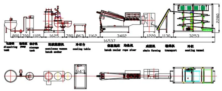 Green Gummy Candy Making Machine / Gummy Jelly Candy Production Line