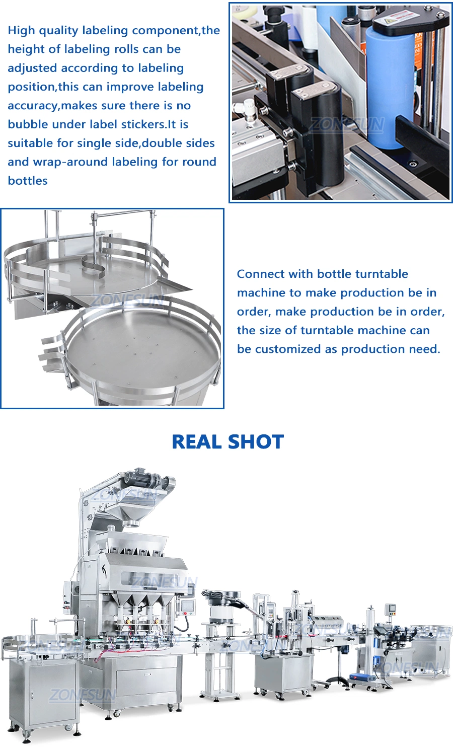 Zonesun Automatic Peanut Candy Gummy Granule Bottle Packing Machine Line